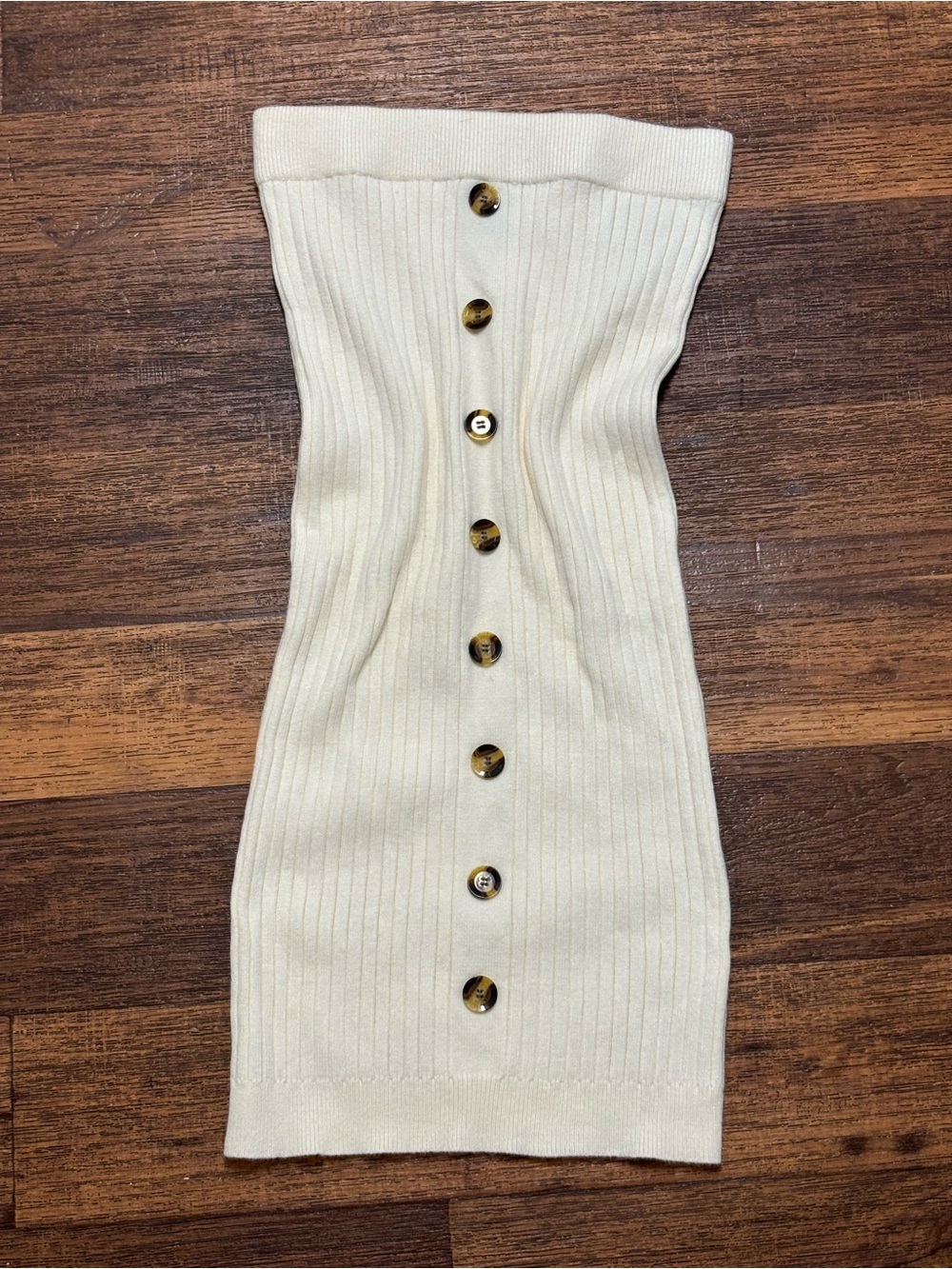 Forever 21 Cream Ribbed Strapless Button-Front Tube Dress